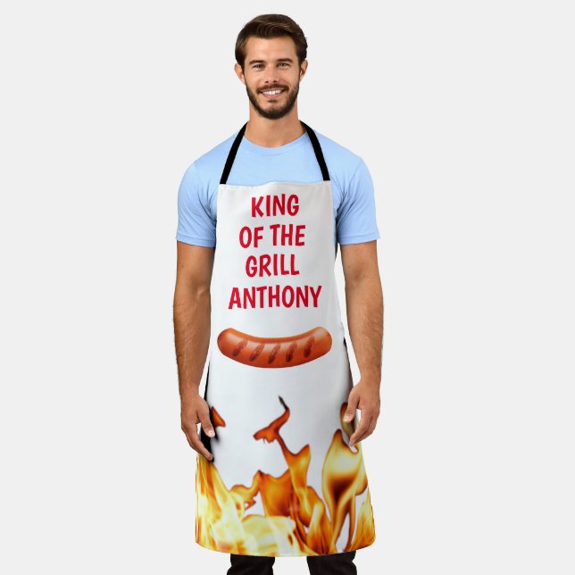 Men Sausage White King of the Grill Chef BBQ Apron (Worn)
