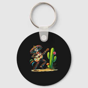 Men skeleton cinco de mayo mariachi fiesta guitar key ring