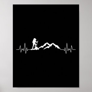 Men Ski Heartbeat Skidiving Mountain Camping Trave Poster