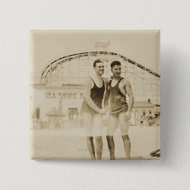 Men Standing on Beach 15 Cm Square Badge (Front)