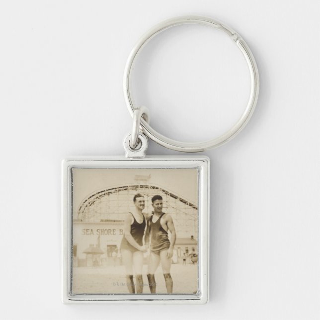 Men Standing on Beach Key Ring (Front)