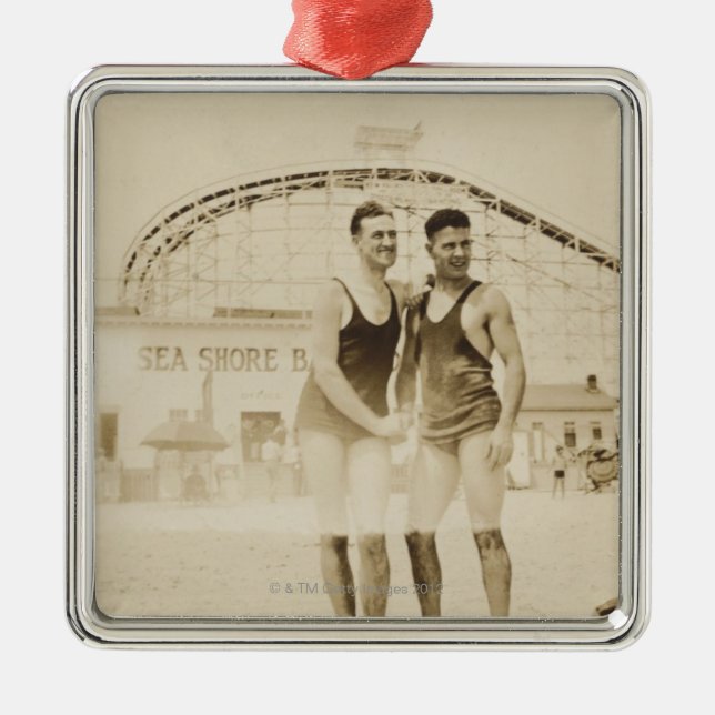 Men Standing on Beach Metal Ornament (Front)