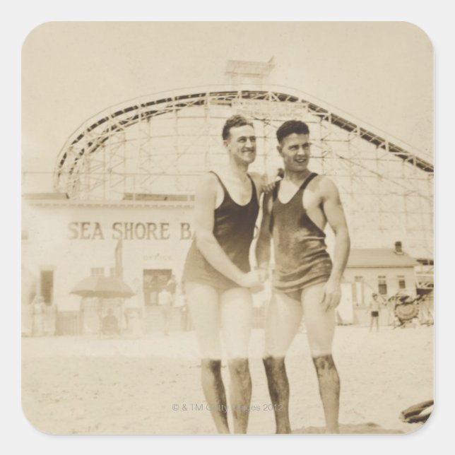 Men Standing on Beach Square Sticker (Front)