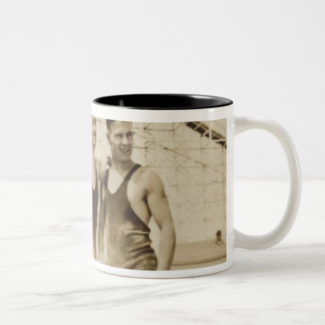 Men Standing on Beach Two-Tone Coffee Mug (Right)