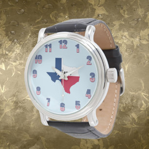 Men Texas Patriotic Colour Numbers Black Wrist Watch