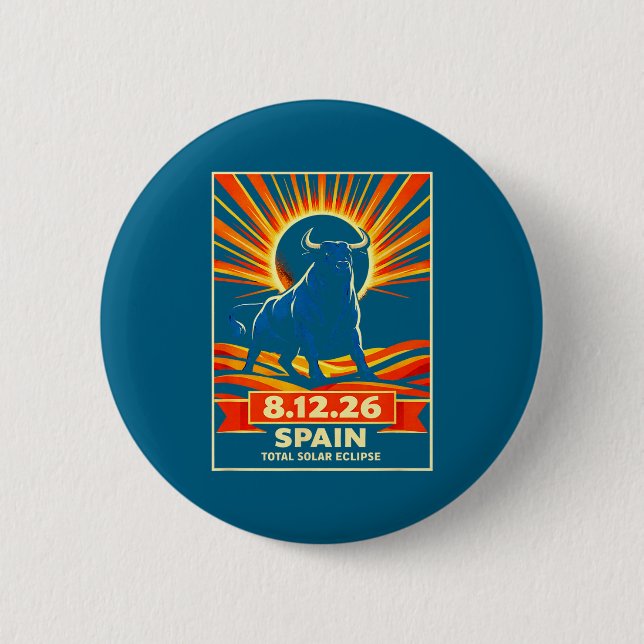 Men Total Eclipse Spain Astronomy Retro 6 Cm Round Badge (Front)