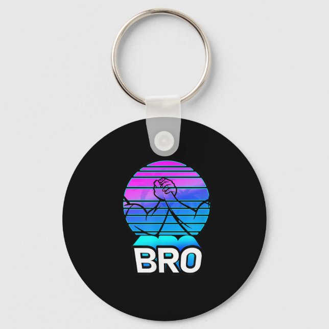 Men Tough Bro Epic Gym Handshake Sunset Frat Key Ring (Front)