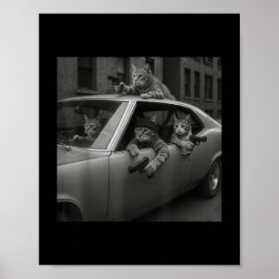 Men Women Funny Cat Gang Vintage Cute Kitten Gangs Poster