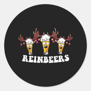 Men Women Funny Deer Reindeer Beer Christmas Drink Classic Round Sticker