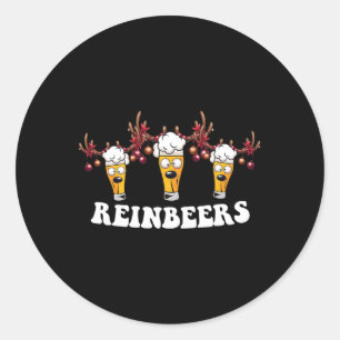 Men Women Funny Deer Reindeer Beer Christmas Drink Classic Round Sticker