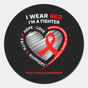 Men Women Gifts Warrior Red Fighter Heart Disease Classic Round Sticker