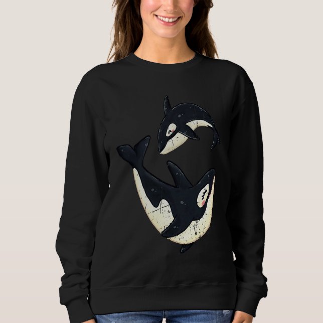 Men Women Happy Orcas Killer Whale Cute Orca Lover Sweatshirt (Front)