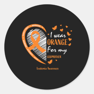 Men Women I Wear Orange For My Godmother Leukemia  Classic Round Sticker