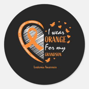 Men Women I Wear Orange For My Grandson Leukaemia Classic Round Sticker