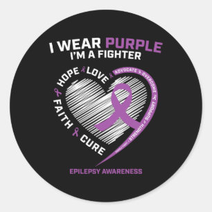 Men Women Kids I Wear Purple Im A Fighter Epilepsy Classic Round Sticker