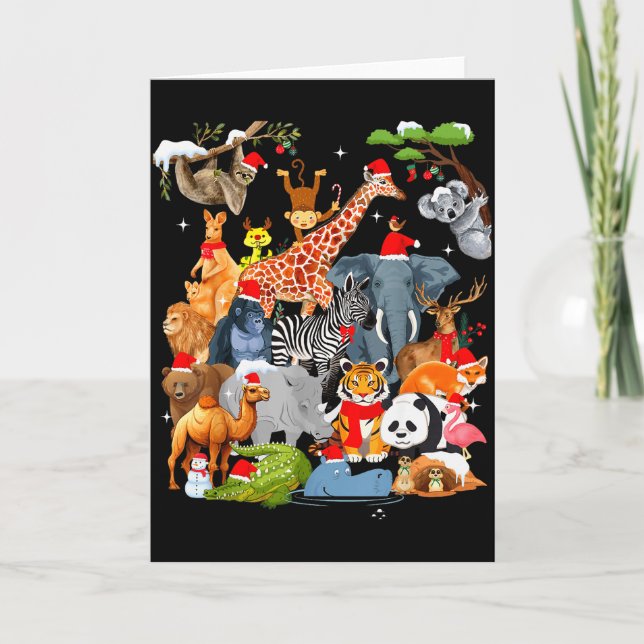 Men Women Kids Wildlife Zoo Day Christmas Party 22 Card (Front)
