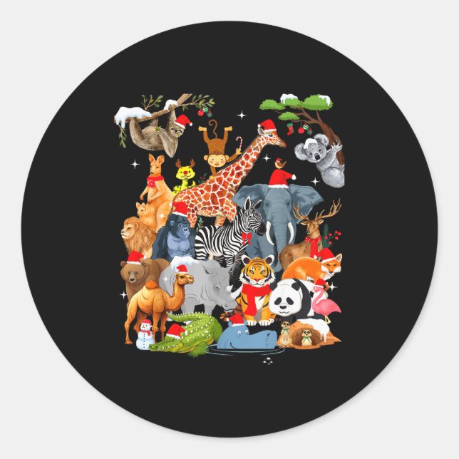 Men Women Kids Wildlife Zoo Day Christmas Party 22 Classic Round Sticker (Front)