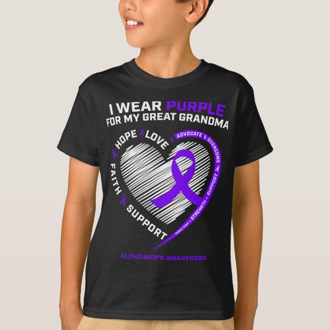 Men Women Purple Great Grandma Alzheimers Awarenes T-Shirt (Front)