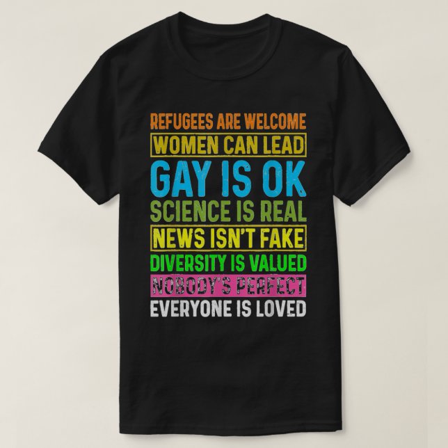 Men Women Refugees Are Welcome Women Can Lead Gay  T-Shirt (Design Front)