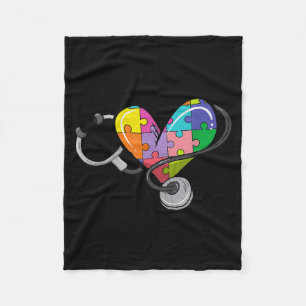 Men women stethoscope autism heart colourful puzzl fleece blanket