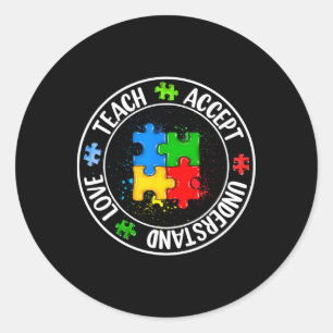Men Women Teach Love Accept Understand Autism Awar Classic Round Sticker