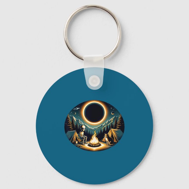 Men Women Total Solar Eclipse April Alien Key Ring (Front)