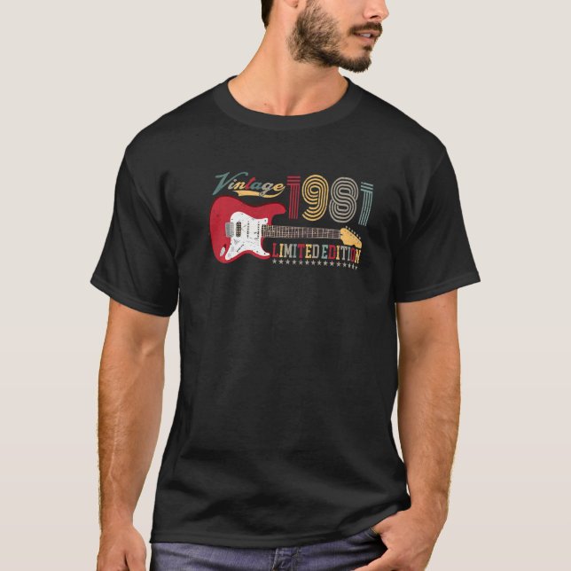 Men & Women's Vintage 1981  Guitar Birthday T-Shirt (Front)