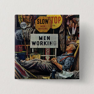 Men Working 15 Cm Square Badge