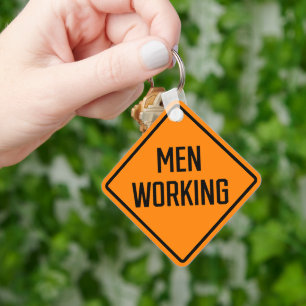 Men Working Metal Square Keychain