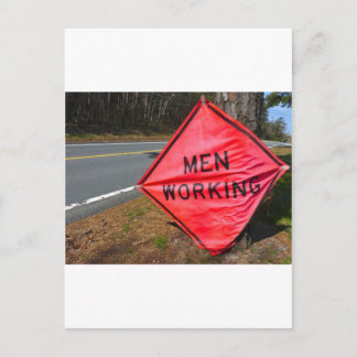 MEN WORKING SIGN POSTCARD