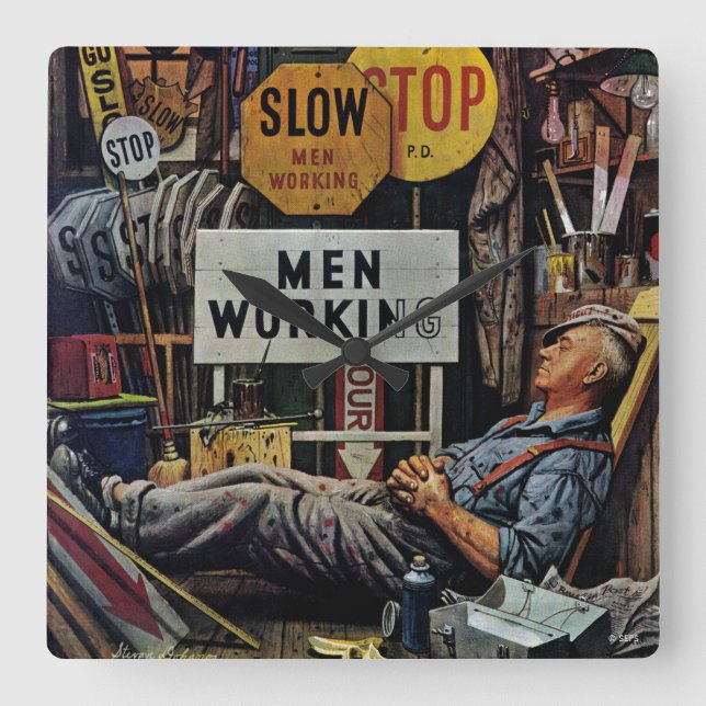 Men Working Square Wall Clock (Front)