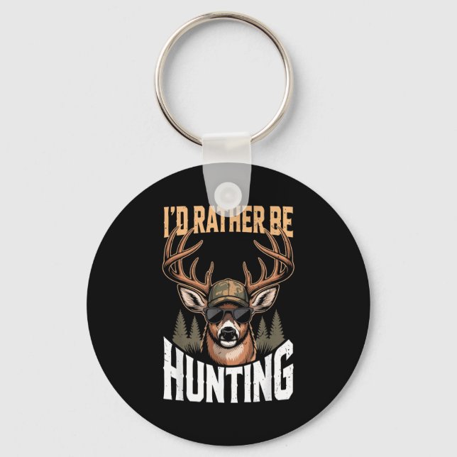 Men Youth Id Rather Be Hunting Humor Camo Deer Hun Key Ring (Front)