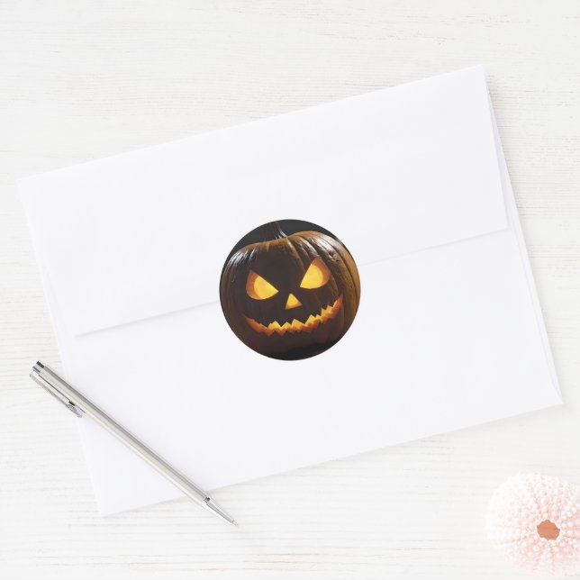 Menacing Halloween Pumpkin, Classic Round Sticker (Envelope)