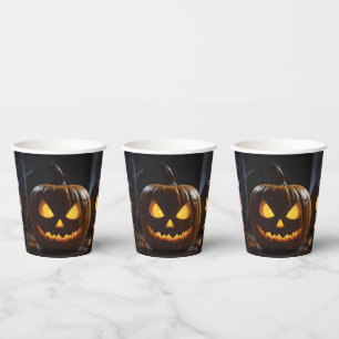 Menacing Halloween Pumpkin, Paper Cups