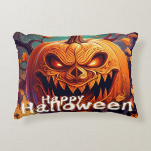 Menacing Jack-o-Lantern Glowing Eyes Halloween Decorative Cushion