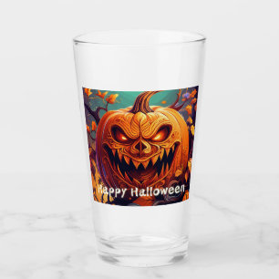 Menacing Jack-o-Lantern Glowing Eyes Halloween Glass