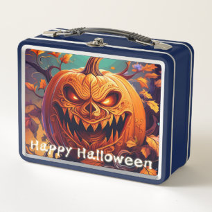 Menacing Jack-o-Lantern Glowing Eyes Halloween Metal Lunch Box