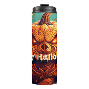 Menacing Jack-o-Lantern Glowing Eyes Halloween Thermal Tumbler