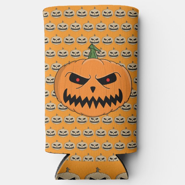 Menacing Jack O'Lantern Halloween Seltzer Can Cooler (Front)