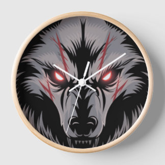 Menacing Wolf with Glowing Red Eyes Clock