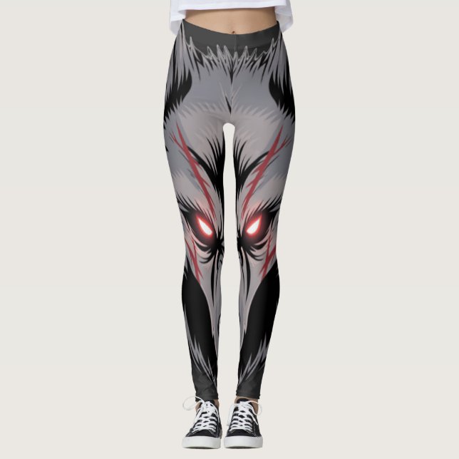 Menacing Wolf with Glowing Red Eyes Leggings (Front)