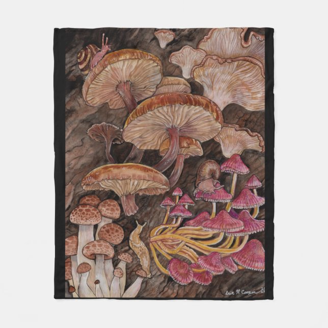 Menagerie of Mushrooms   Fleece Blanket (Front)