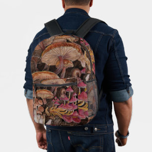Menagerie of Mushrooms Poster Printed Backpack
