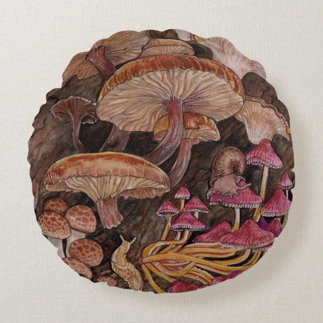 Menagerie of Mushrooms Round Cushion (Front)