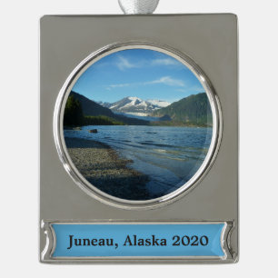 Mendenhall Lake in Juneau Alaska Landscape Silver Plated Banner Ornament