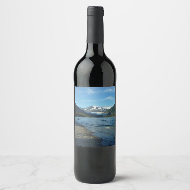 Mendenhall Lake in Juneau Alaska Landscape Wine Label (Front)