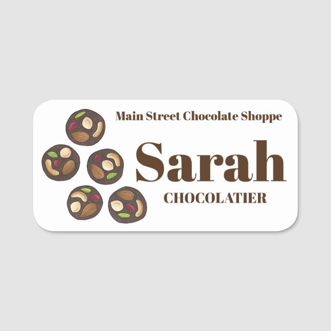Mendiants French Chocolatier Chocolate Candy Shop Name Tag (Front)