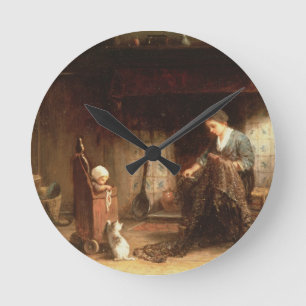 Mending the Nets (oil on panel) Round Clock