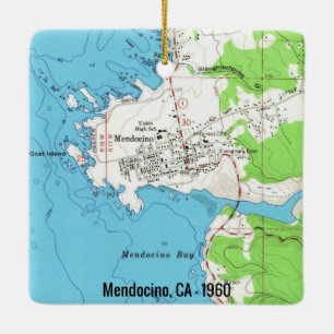 Mendocino CA 1960 Map Ceramic Ornament