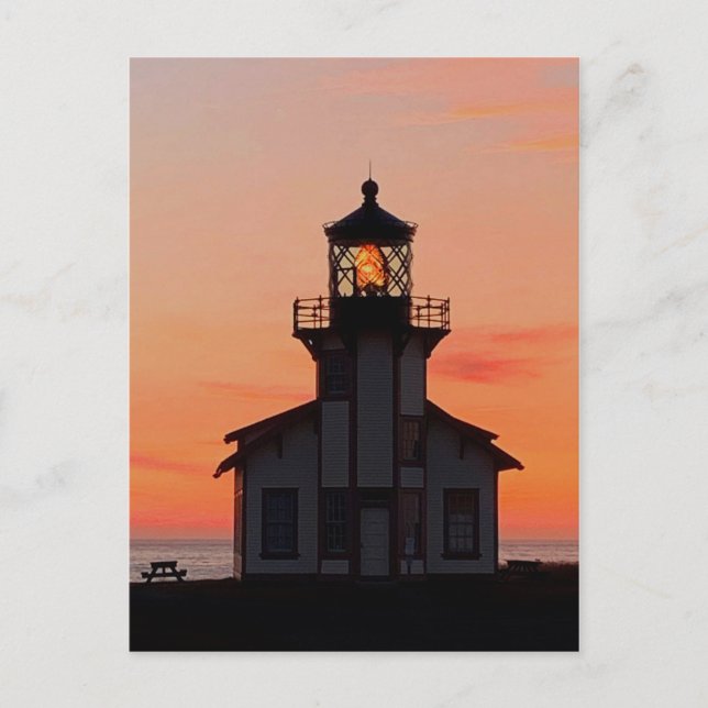 MENDOCINO Lighthouse Point Cabrillo Sunset Postcard (Front)